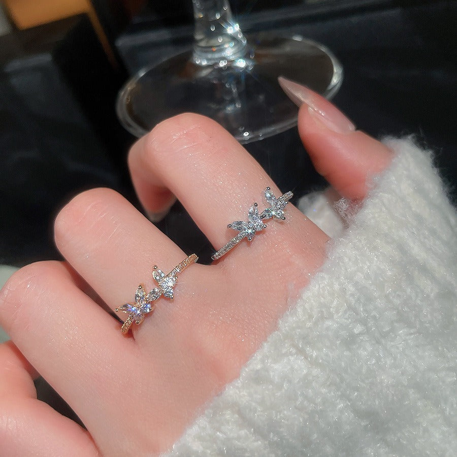 「Dual Butterfly Flutter」Marquise Cut Offset Open Ring