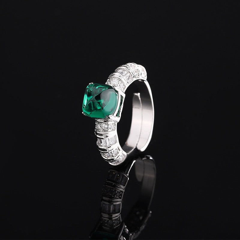 「Royal Gemstone」S925 Sterling Silver Cushion Cut Open Ring