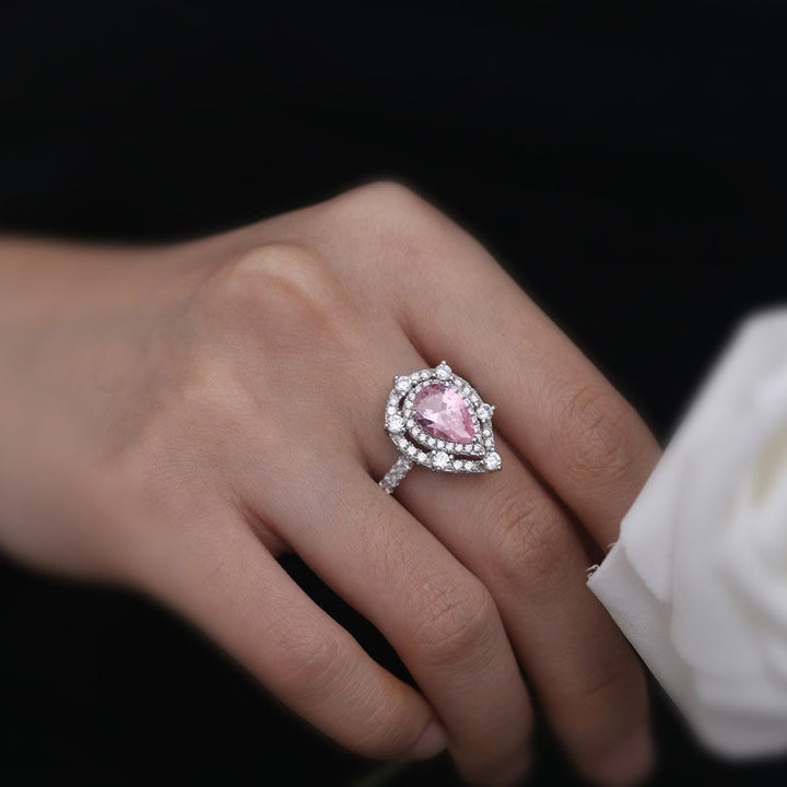 S925 Sterling Silver Double Halo Pear Cut Ring