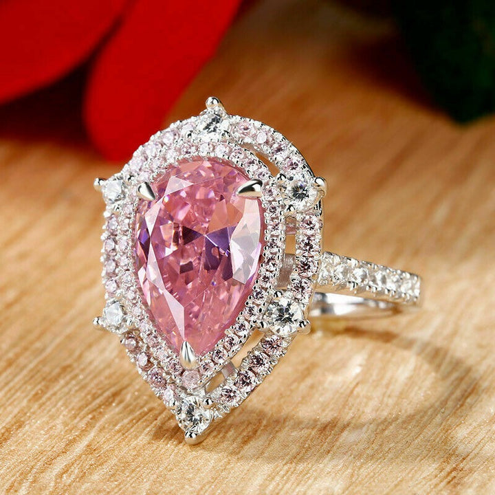 S925 Sterling Silver Double Halo Pear Cut Ring