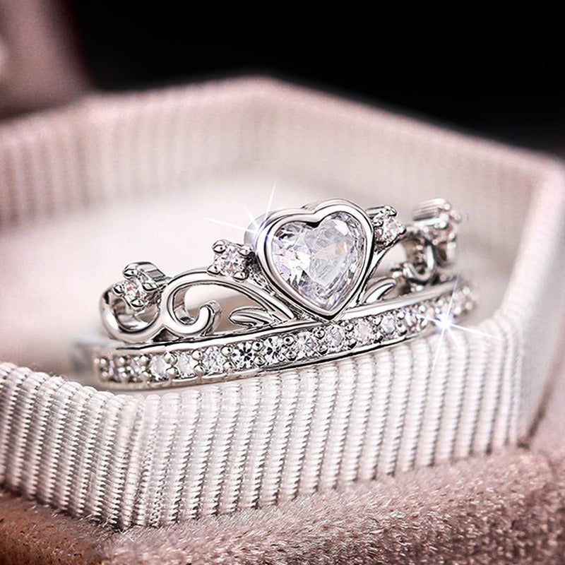 S925 Sterling Silver Heart Crown Ring