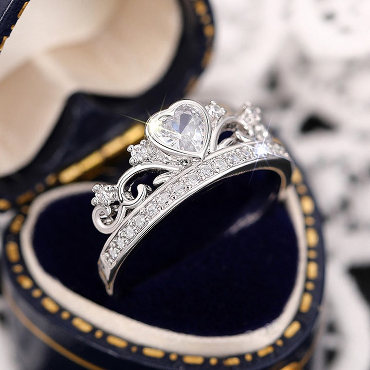 S925 Sterling Silver Heart Crown Ring