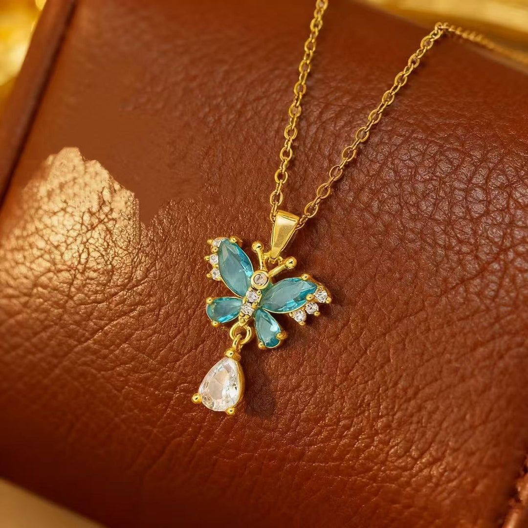 S925 Sterling Silver Butterfly Teardrop Necklace