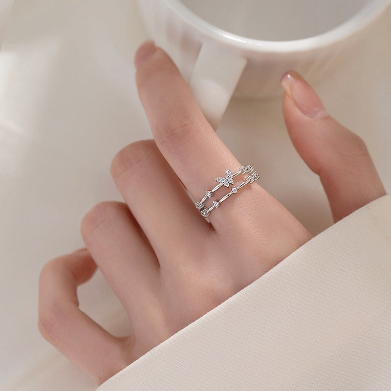 Butterfly Shadow Moissanite Double-Layer Adjustable Ring