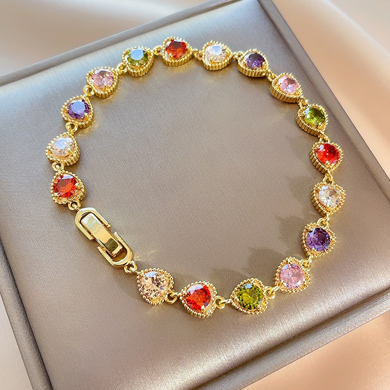 Rainbow Candy Jar 18K Gold Vintage Milgrain Gemstone Bracelet