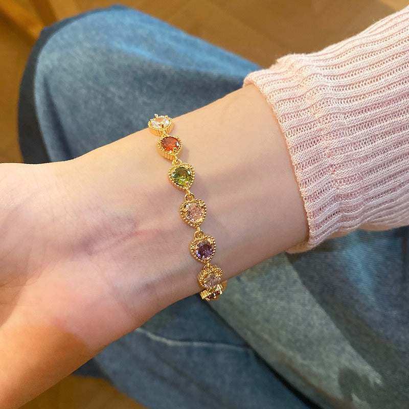 Rainbow Candy Jar 18K Gold Vintage Milgrain Gemstone Bracelet