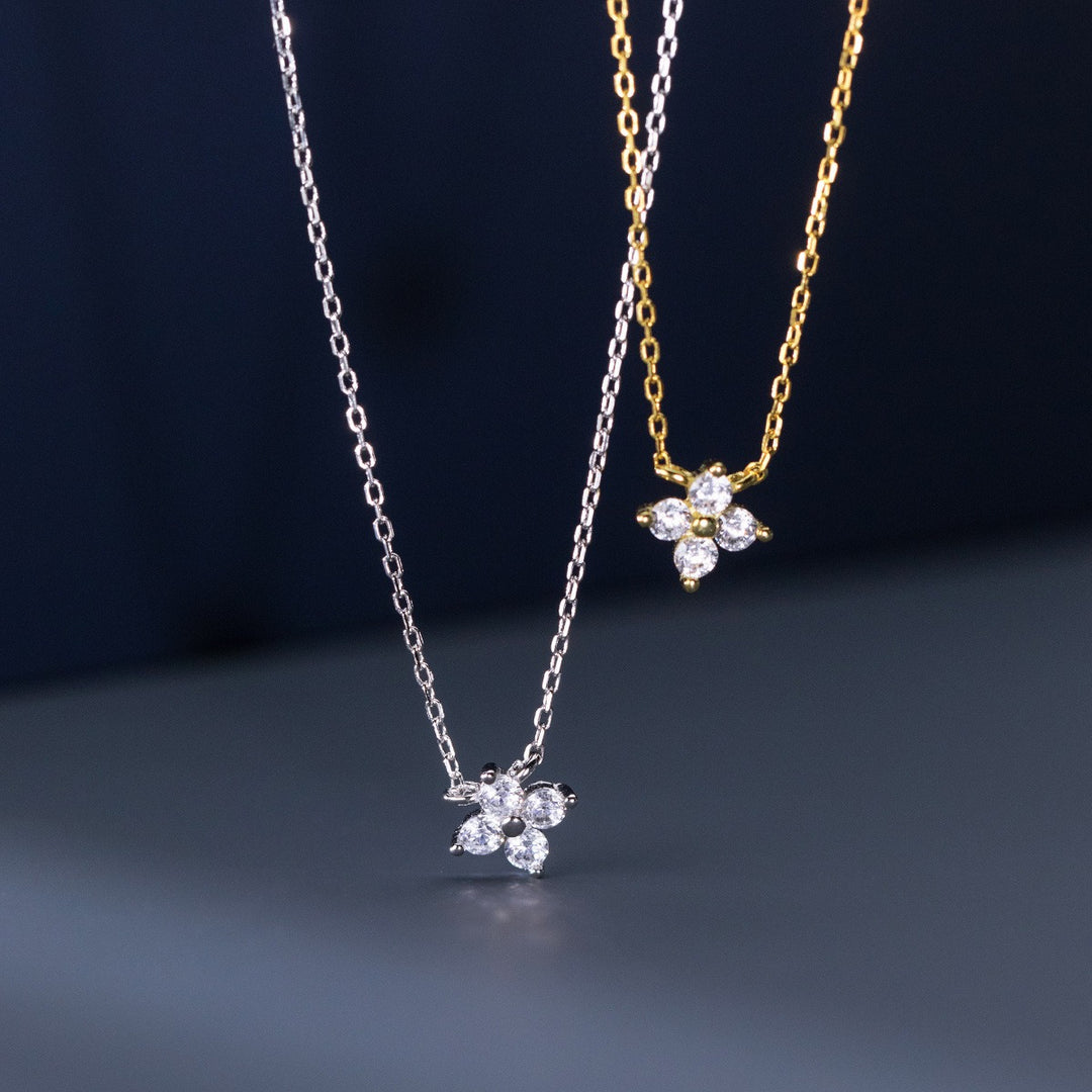 Lucky Four-Leaf Clover S925 Silver 14K Gold-Plated Mini Clavicle Necklace