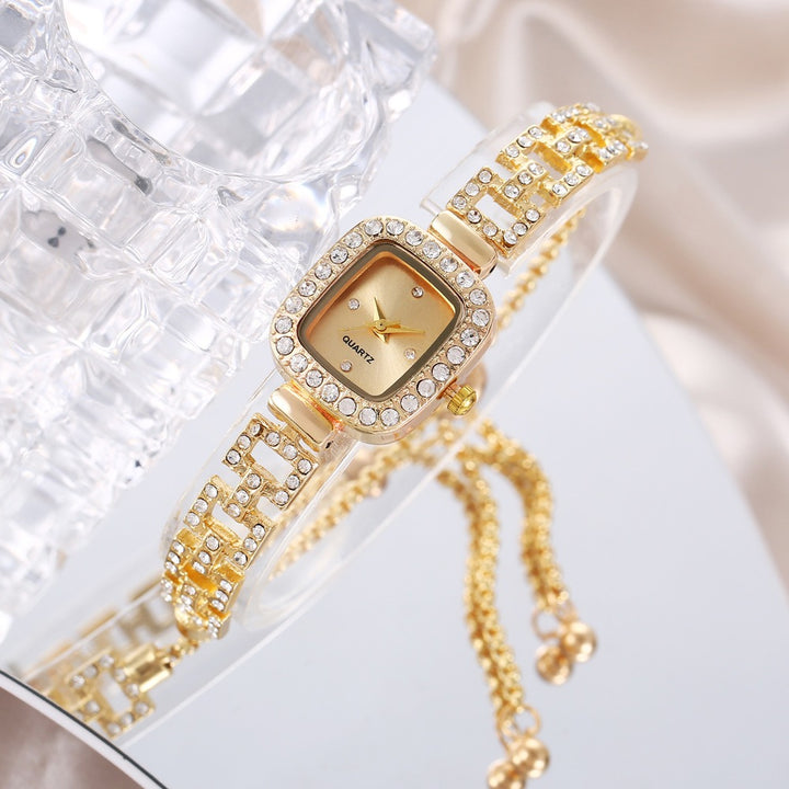Gold-Plated Square Crystal Adjustable Quartz Bracelet Watch