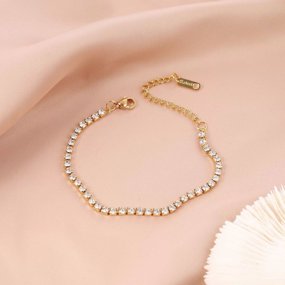 18K Gold Dainty CZ Tennis Bracelet