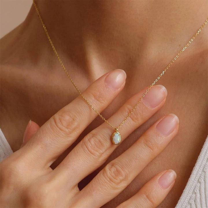 Aurora Opal Oval Pendant Necklace