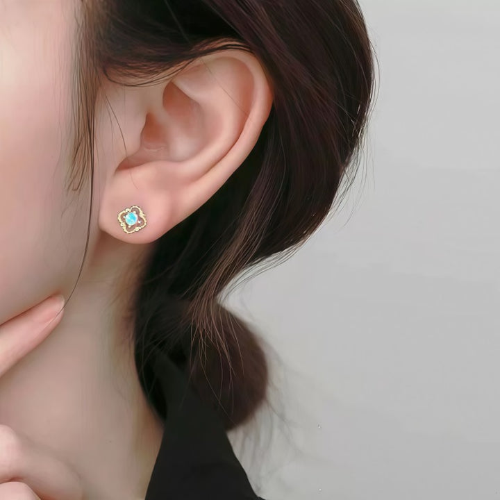 Dainty Lace Clover Opal Stud Earrings