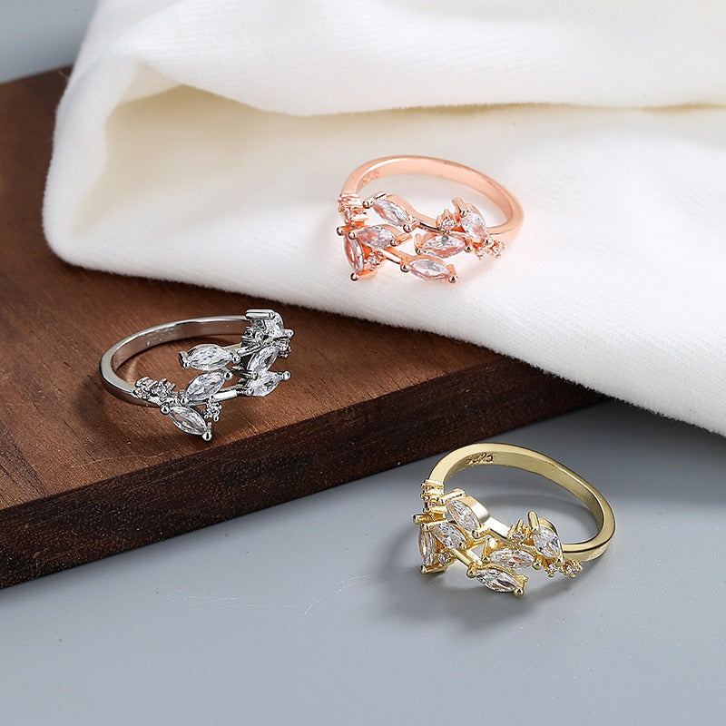 Leafy Sparkle Marquise CZ Open Ring