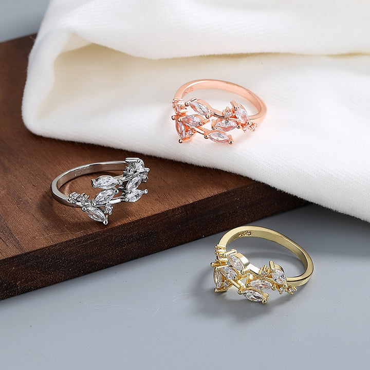Leafy Sparkle Marquise CZ Open Ring
