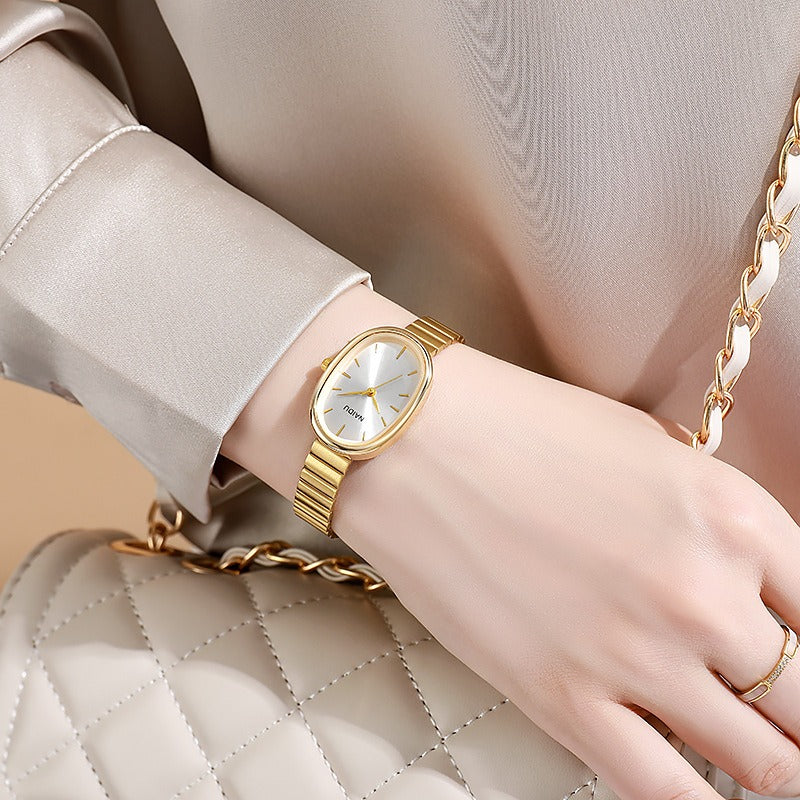Vintage Oval Quiet Luxury Stretch Band Watch