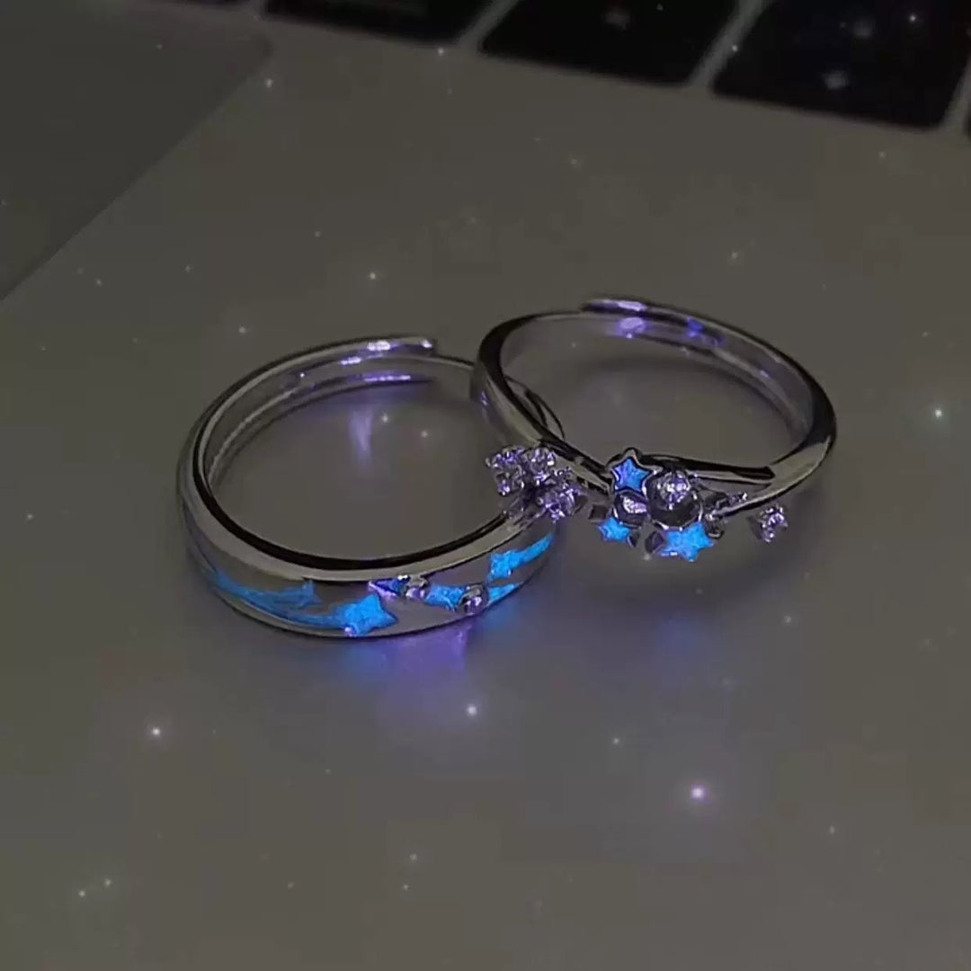 Starry Night Shooting Star Glow-in-the-Dark Couple Rings