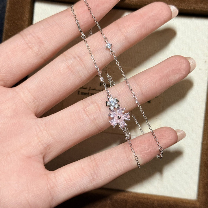 Cherry Blossom & Butterfly Dance 925 Sterling Silver Double Layer Bracelet