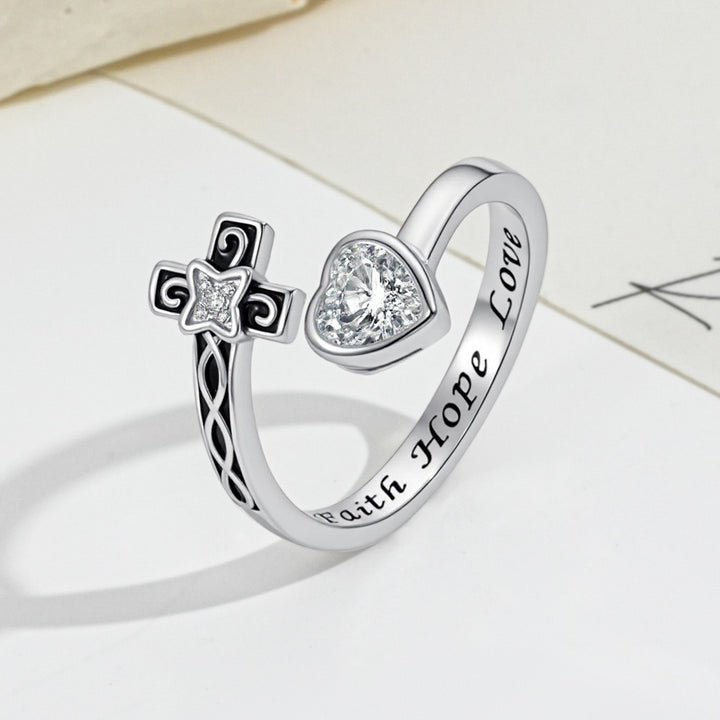 Faith Hope Love Cross Heart Open Ring