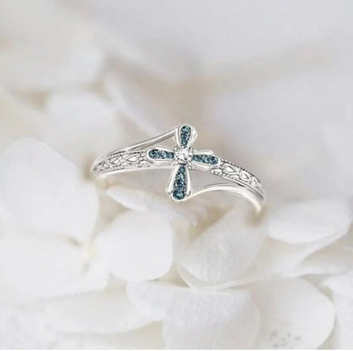 Light of Faith Silver-Plated Ocean Blue Cross Ring