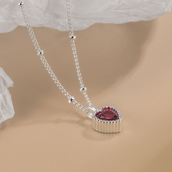 Heartbeat Ruby 925 Sterling Silver Bezel Heart Necklace