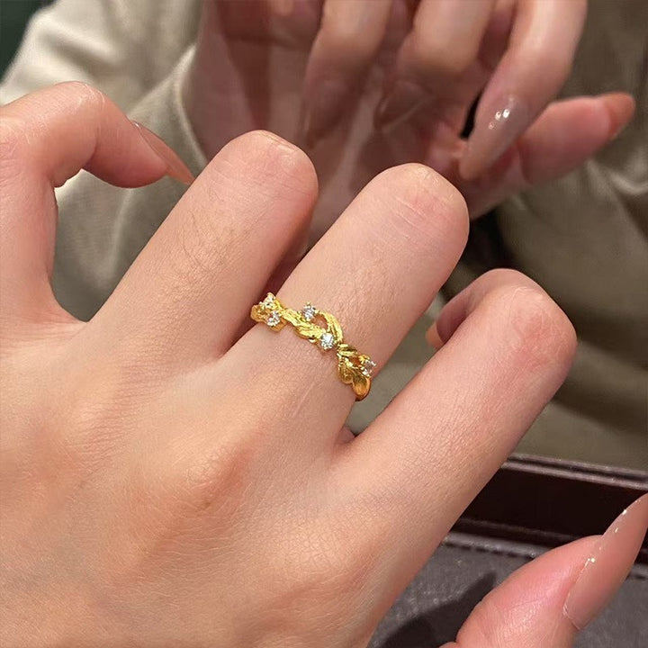 18K Gold Plated 3D Leaf Wrap Adjustable Ring