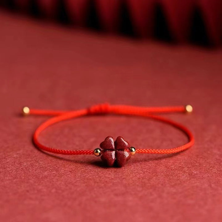 Handwoven Lucky Four Leaf Clover Cinnabar Bracelet
