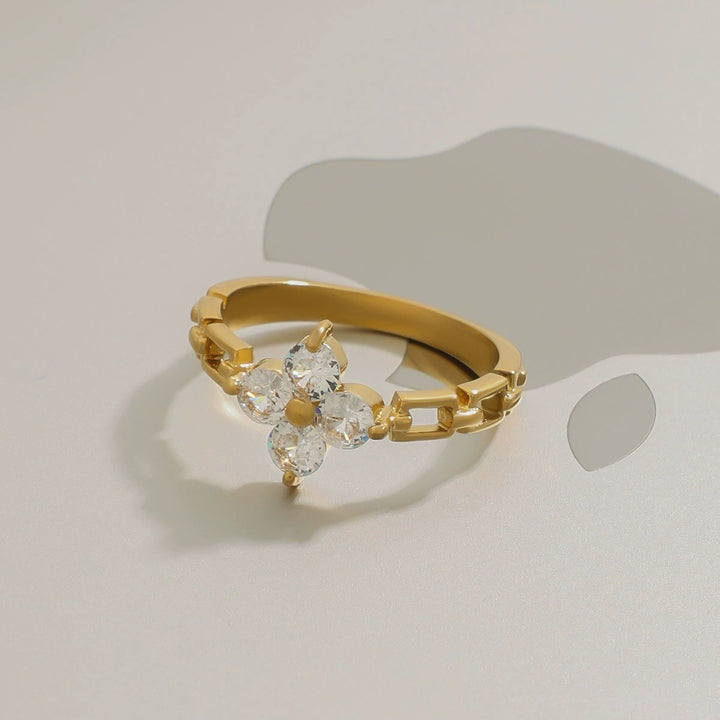 18K Gold Plated Moissanite Four Leaf Clover Lucky Ring