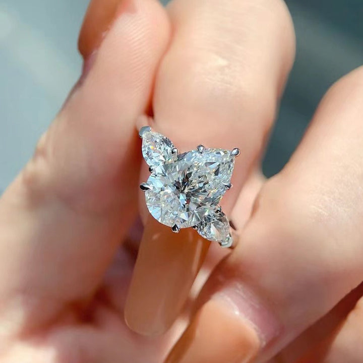 18K White Gold Three-Stone Moissanite Ring