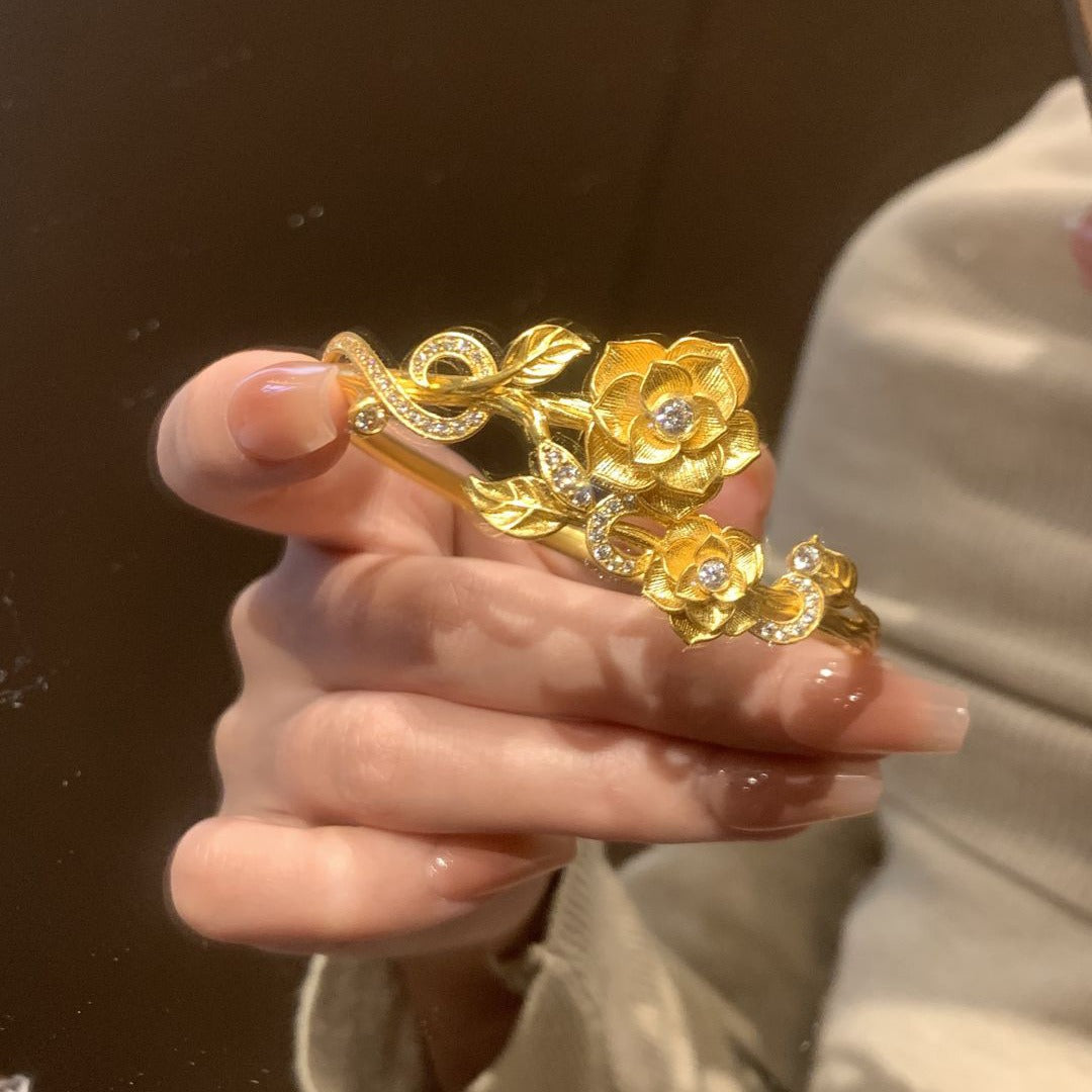 24K Gold Plated Vintage Embossed Rose Bracelet Collection