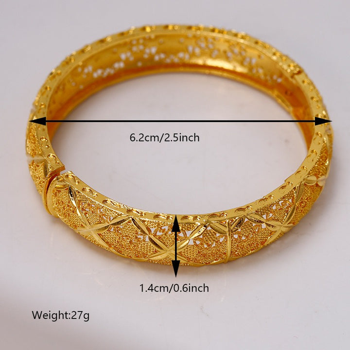 24K Gold Plated Filigree Floral Open Bangle