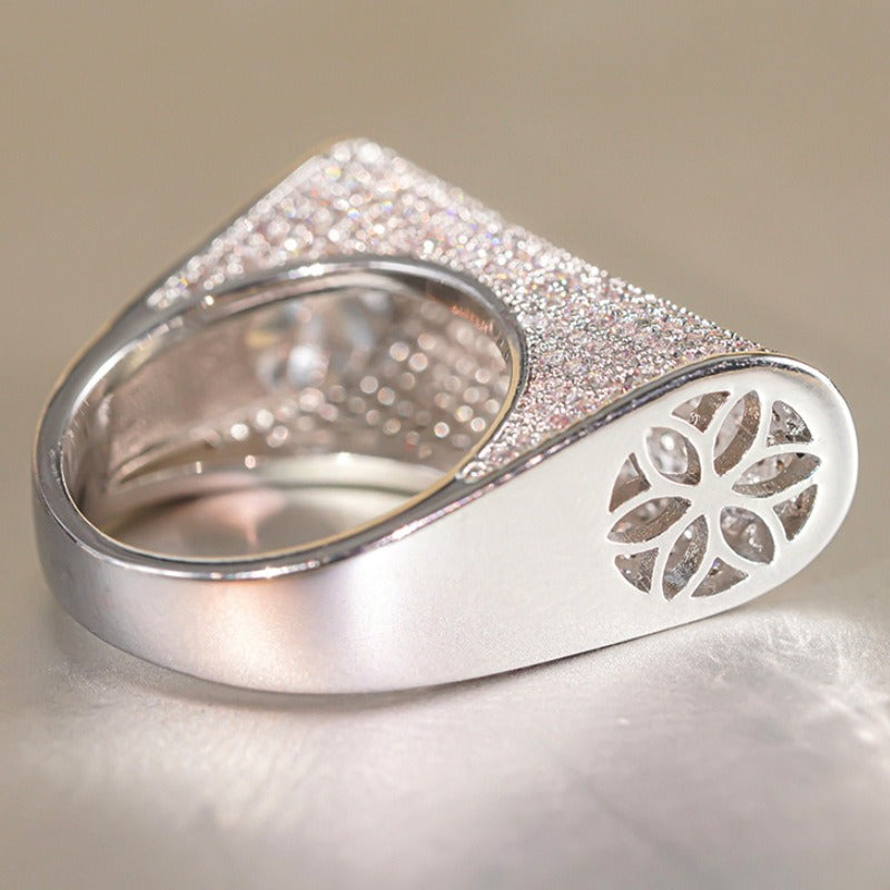 S925 Sterling Silver Pave CZ Wide Shield Statement Ring