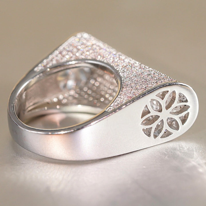 S925 Sterling Silver Pave CZ Wide Shield Statement Ring