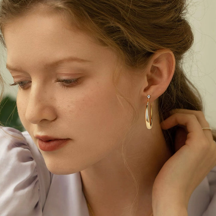 14K Gold Plated Moissanite Accent Teardrop Hoop Earrings