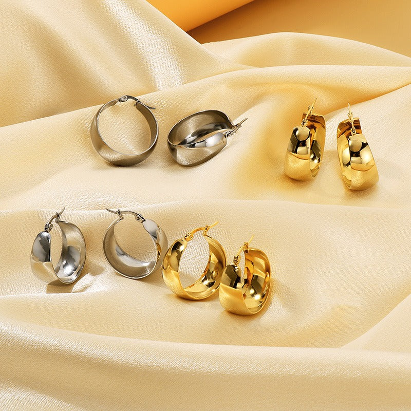 14K Gold Plated / S925 Sterling Silver Domed Chunky Hoop Earrings