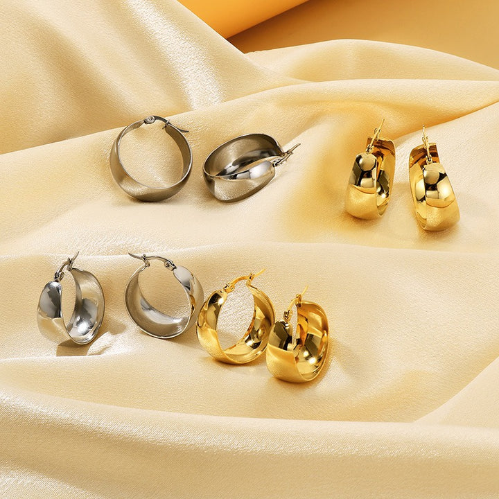 14K Gold Plated / S925 Sterling Silver Domed Chunky Hoop Earrings