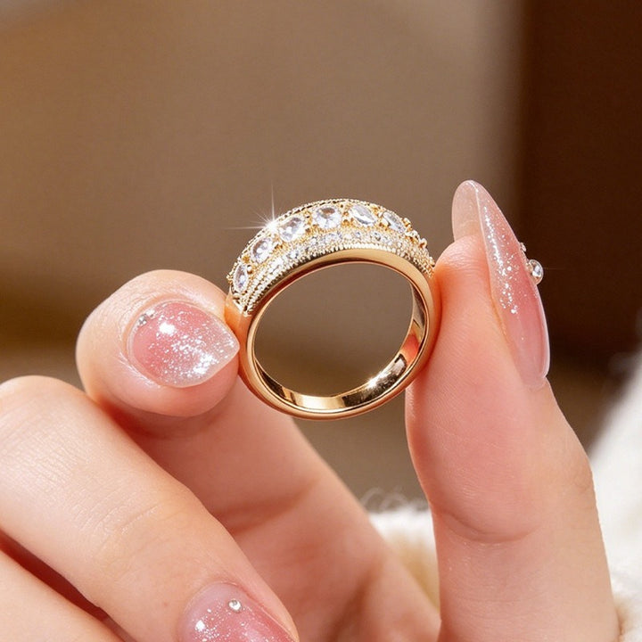 S925 Sterling Silver Vintage Milgrain Seven-Stone Wide Band Ring