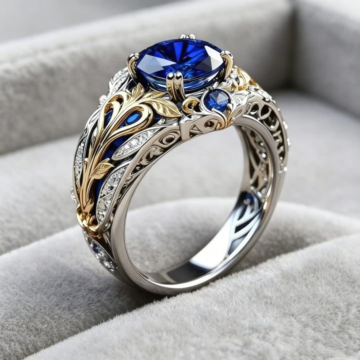 S925 Sterling Silver With 18K Gold Two-Tone Art Nouveau Vine Carved Ring
