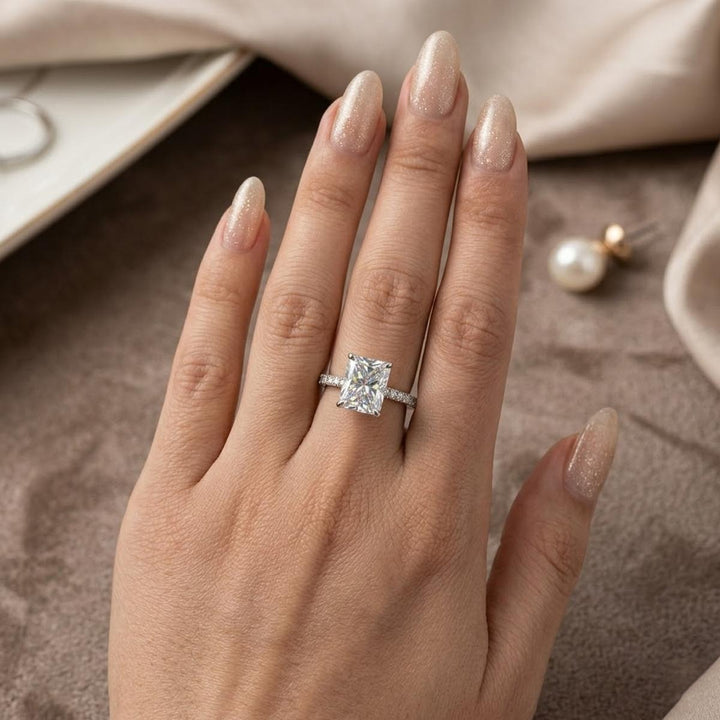 S925 Sterling Silver Radiant Cut Moissanite Four-Prong Ring