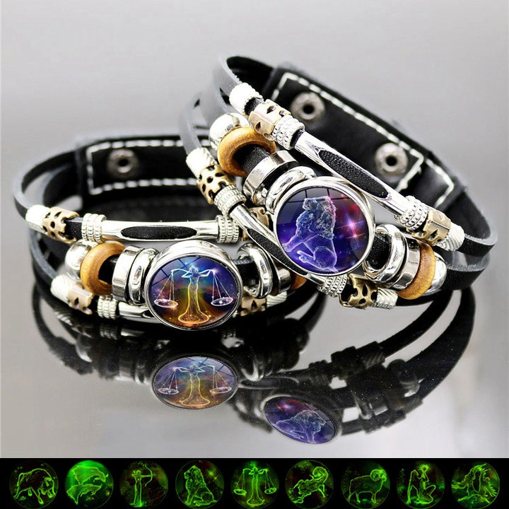 Glow in The Dark 12 Zodiac Multilayer Leather Bracelet