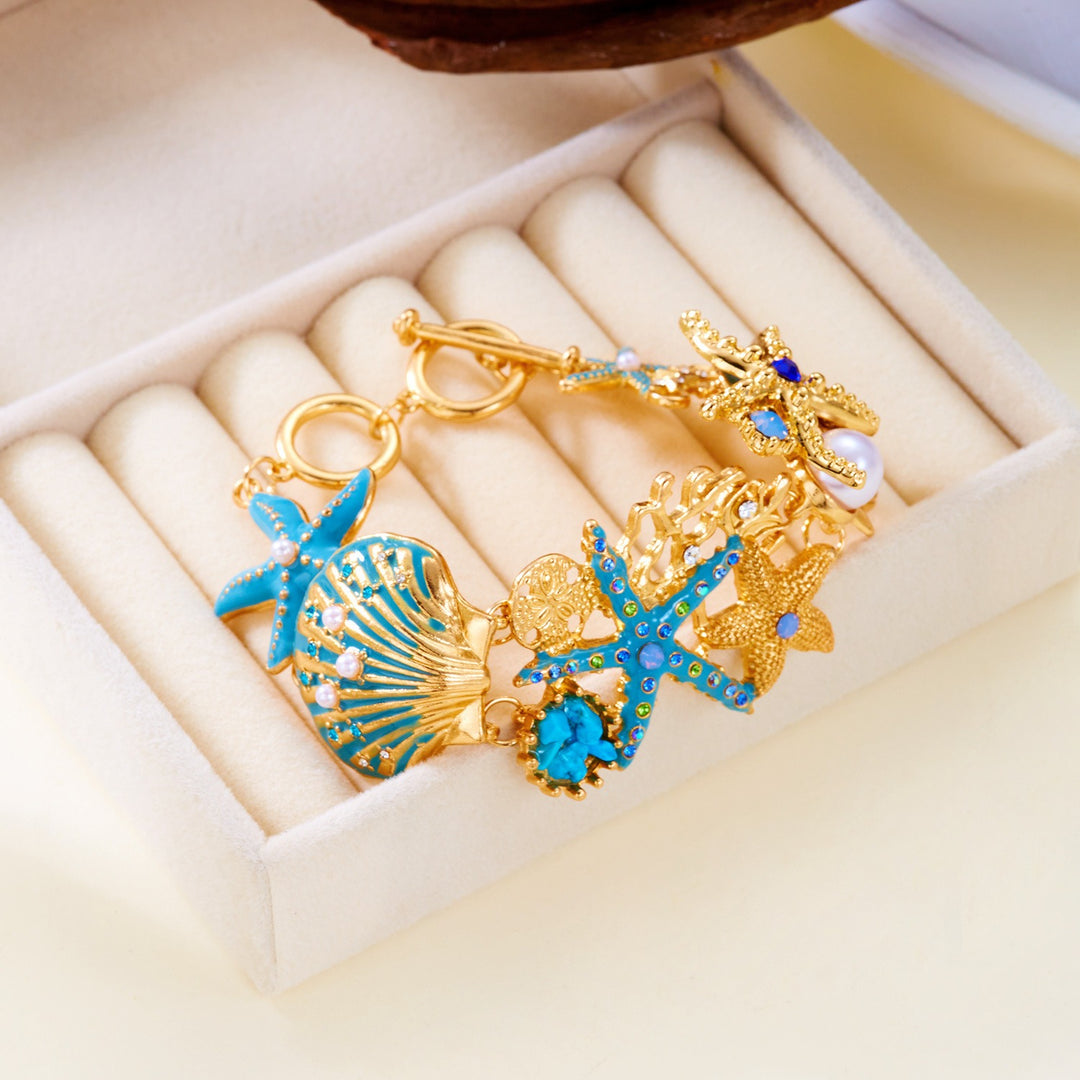 Enamel Ocean Starfish Shell Charm Bracelet