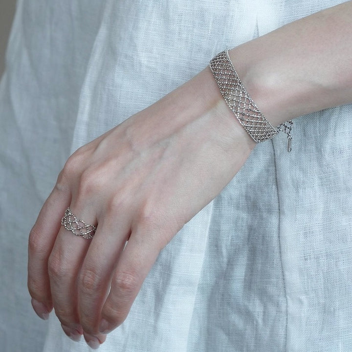 S925 Sterling Silver Woven Mesh Grid Bracelet