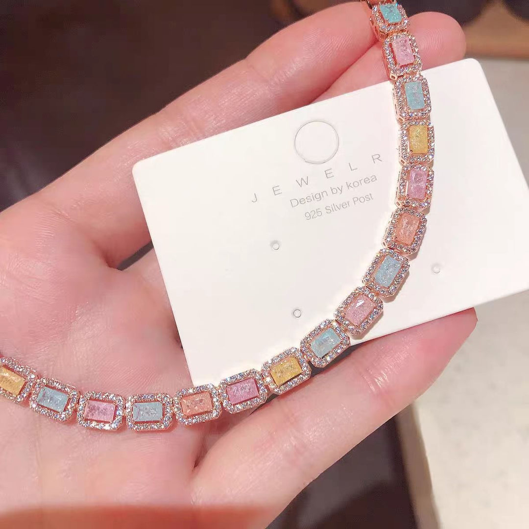 18K Rose Gold Plated Pastel Halo Tennis Bracelet