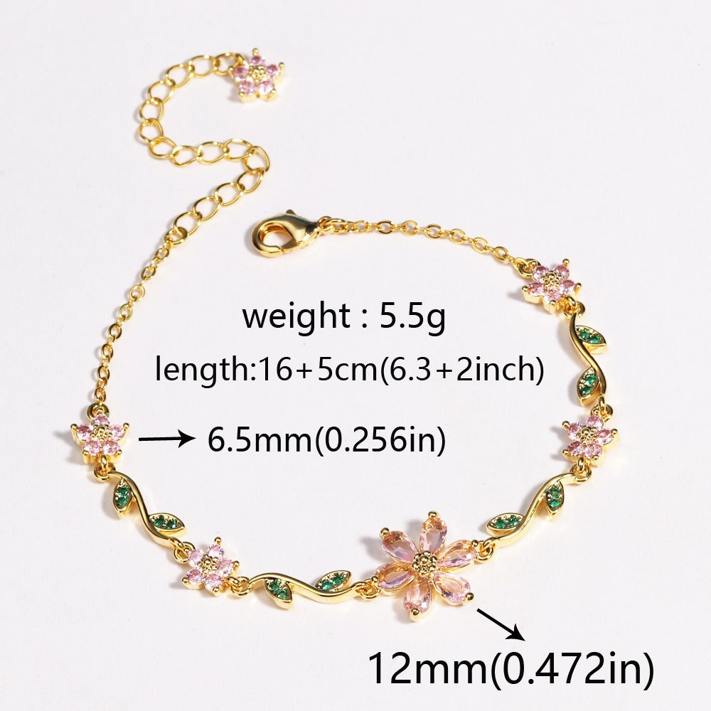 S925 Sterling Silver 18K Gold Plated Vine Flower Bracelet