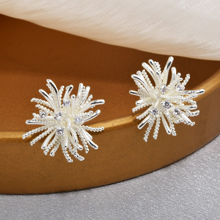 S925 Sterling Silver 14K Gold Plated 3D Firework Coral Stud Earrings