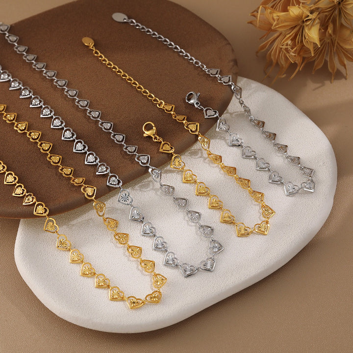 18K Gold Plated Hollow Heart Chain Collection Necklace Bracelet Set