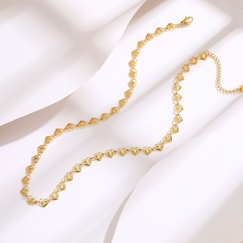 18K Gold Plated Hollow Heart Chain Collection Necklace Bracelet Set