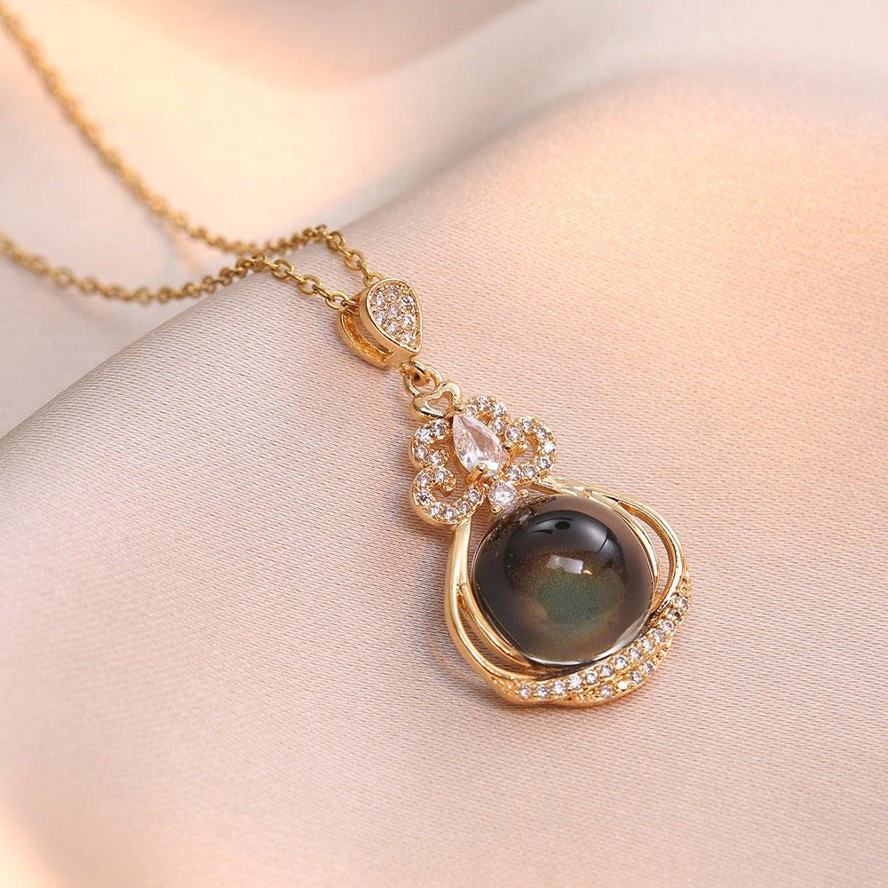 14K Gold Plated Peacock Green Pearl Cloud Pendant Necklace
