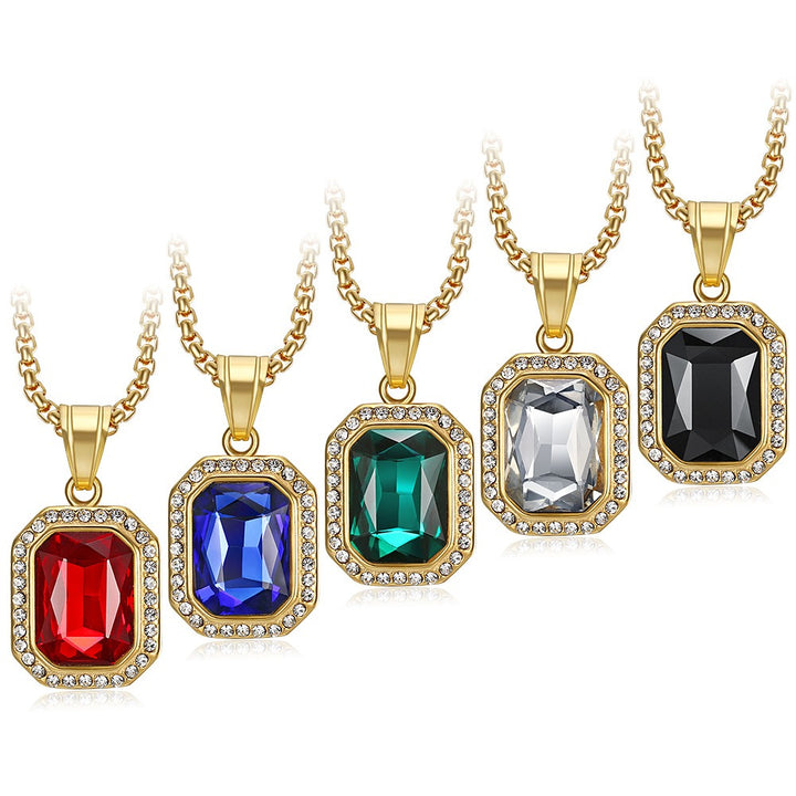 18K Gold Emerald-Cut Halo Pendant Necklace