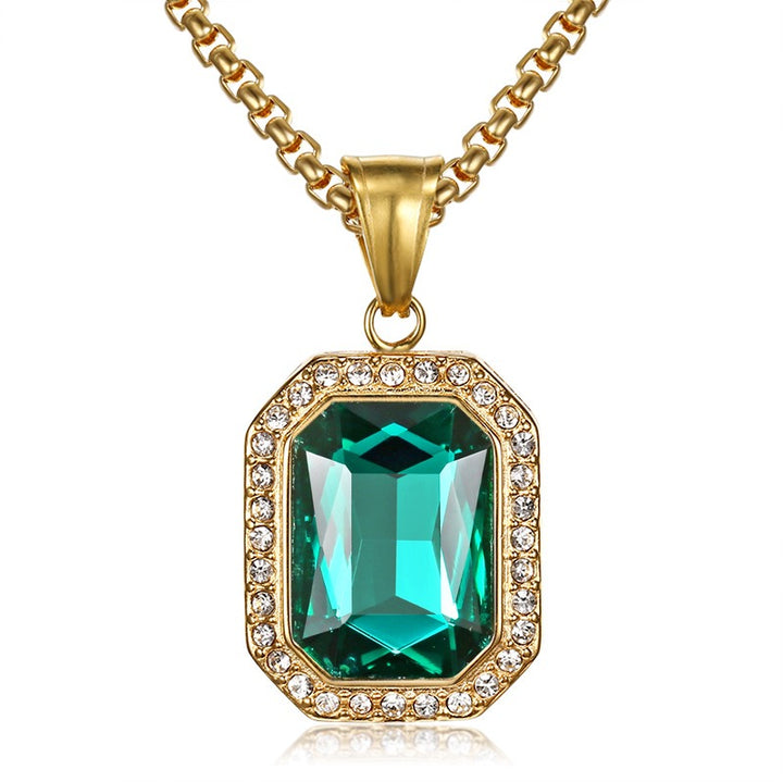 18K Gold Emerald-Cut Halo Pendant Necklace