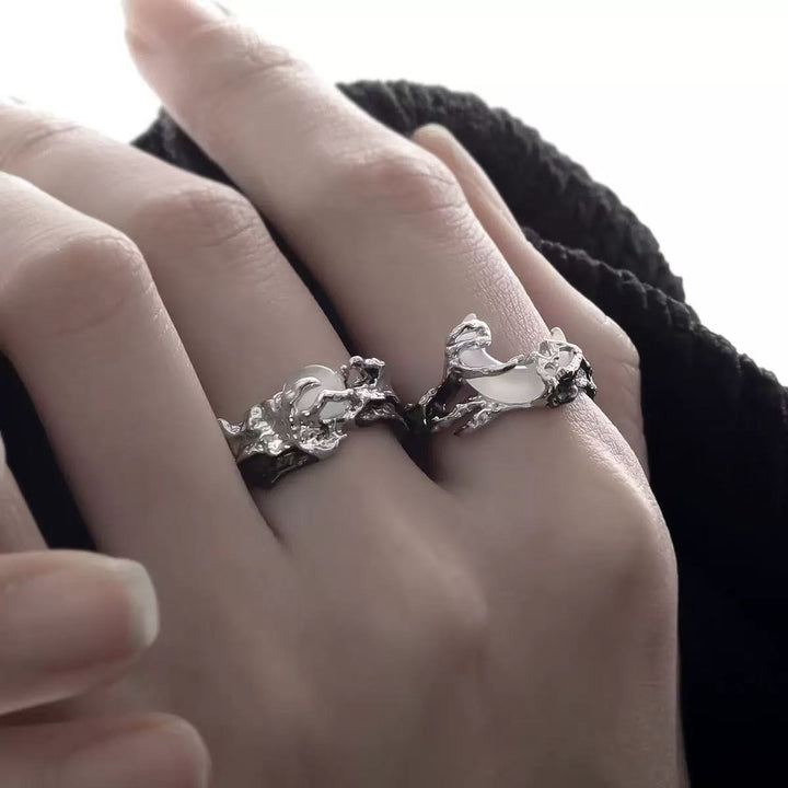 Sterling Silver Molten Texture Sun Moon Ring