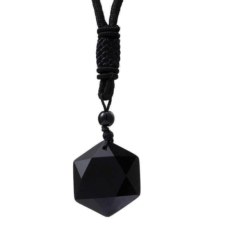 Natural Obsidian Faceted Crystal Point Necklace